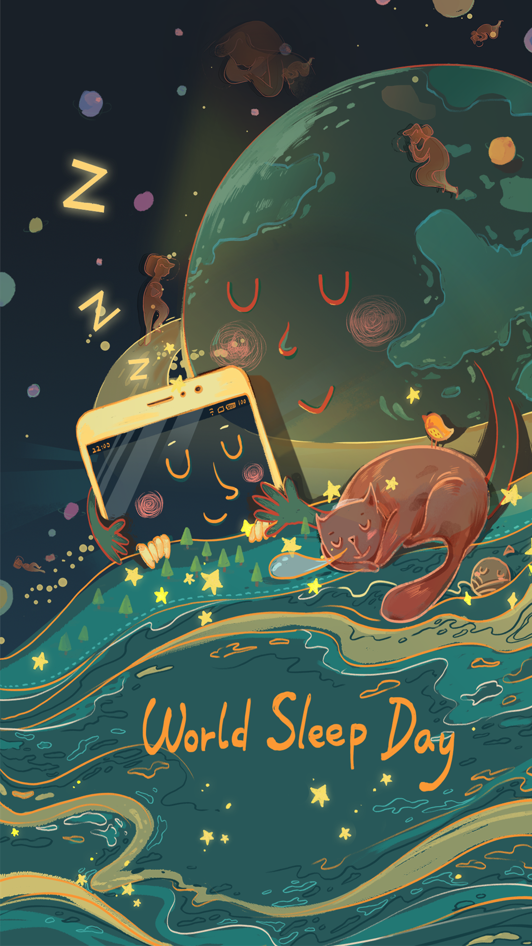 世界睡眠日·插画壁纸原图